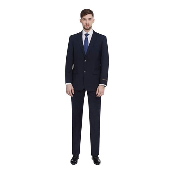 Pierre Loren Mens Navy Blue 2 Piece Suit 42S 39 Waist Notch Lapel Style S61652 - Picture 1 of 15